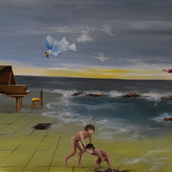 Painting titled "Le-piano.jpg" by Michele Sevilla, Original Artwork, Oil Mounted on Wood Stretcher frame