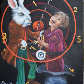 Schilderij getiteld "Le temps" door Michele Sevilla, Origineel Kunstwerk, Olie Gemonteerd op Frame voor houten brancard