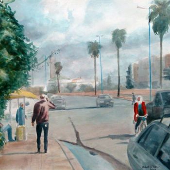 Ζωγραφική με τίτλο "Une rue à Casa" από Michel Estival, Αυθεντικά έργα τέχνης, Ακουαρέλα