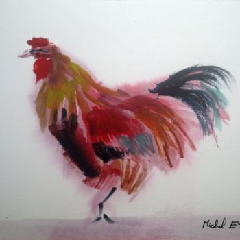 Painting titled "131141 Le coq" by Michel Estival, Original Artwork, Watercolor