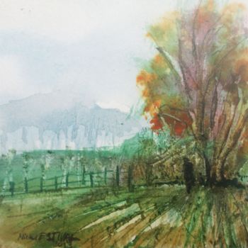 Painting titled "447 Paysage" by Michel Estival, Original Artwork, Watercolor