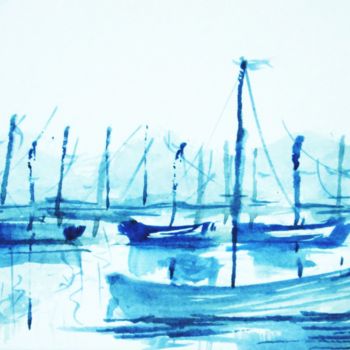 Malerei mit dem Titel "704 07 Le port" von Michel Estival, Original-Kunstwerk, Aquarell