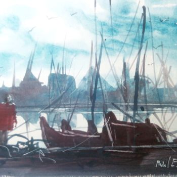 Peinture intitulée "1802 07 Le port" par Michel Estival, Œuvre d'art originale, Aquarelle