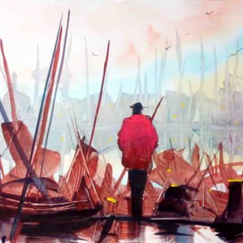 제목이 "'Le port'"인 미술작품 Michel Estival로, 원작, 수채화