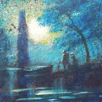 Painting titled "'Sous la lune'" by Michel Estival, Original Artwork, Acrylic