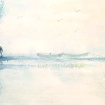 Peinture intitulée "'Eaux calmes'" par Michel Estival, Œuvre d'art originale, Aquarelle