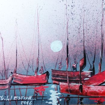 Malerei mit dem Titel "'Bateaux'" von Michel Estival, Original-Kunstwerk, Sprühfarbe
