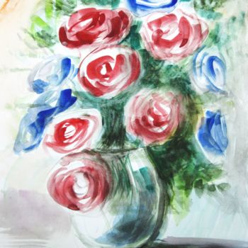 Pintura intitulada "'Fleurs'" por Michel Estival, Obras de arte originais, Aquarela