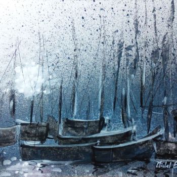 Painting titled "'Bateaux'" by Michel Estival, Original Artwork, Spray paint