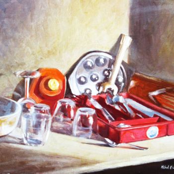 Painting titled "Coin de buffet" by Michel Estival, Original Artwork, Acrylic