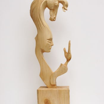 Sculpture titled "Frère cheval" by Michel Ferre, Original Artwork, Wood