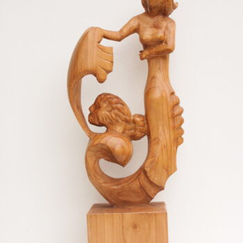 Sculptuur getiteld "Ulysse et Calypso" door Michel Ferre, Origineel Kunstwerk, Hout