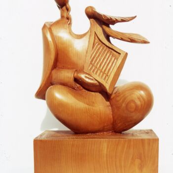 Sculpture intitulée "Ange à l'Orgue" par Michel Ferre, Œuvre d'art originale, Bois