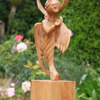 Sculpture intitulée "Ange et sa Bonté" par Michel Ferre, Œuvre d'art originale, Bois