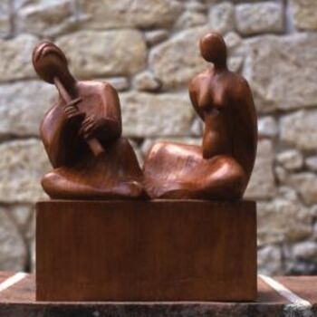Sculpture intitulée "Flûtiste et Muse" par Michel Ferre, Œuvre d'art originale