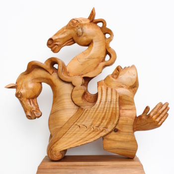 Sculpture titled "Les Chevaux du Temps" by Michel Ferre, Original Artwork, Wood