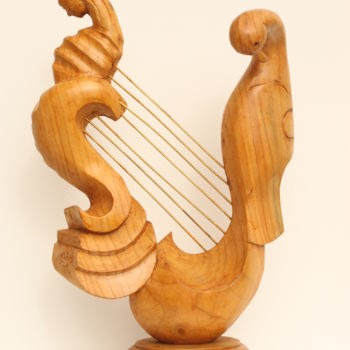 Skulptur mit dem Titel "Oiseau Lyre" von Michel Ferre, Original-Kunstwerk, Holz