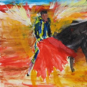 Painting titled "Torero et toro dans…" by Michel Gay, Original Artwork, Oil