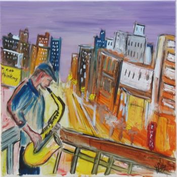 Pittura intitolato "urban-jazz-new-york…" da Michel Gay, Opera d'arte originale, Olio