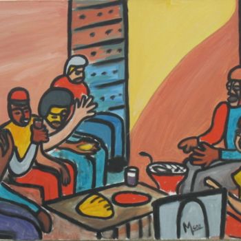 Peinture intitulée "repas-des-pecheurs.…" par Michel Gay, Œuvre d'art originale