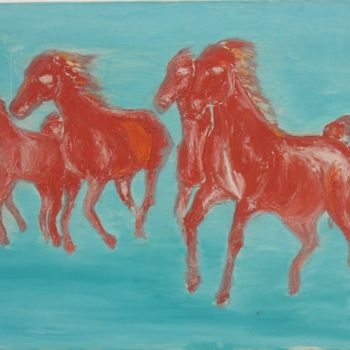 Painting titled "chevaux-camarguais.…" by Michel Gay, Original Artwork, Oil
