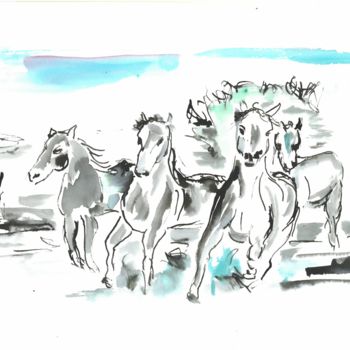 Peinture intitulée "chevaux.jpg" par Michel Gay, Œuvre d'art originale, Encre