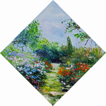 Painting titled "le parc de Boutigué…" by Michel Hamelin, Original Artwork, Oil Mounted on Wood Stretcher frame