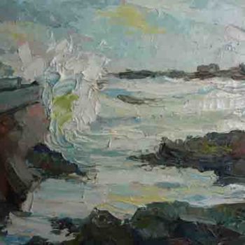 Pintura titulada "vagues au port du G…" por Michel Hamelin, Obra de arte original, Oleo Montado en Bastidor de camilla de ma…