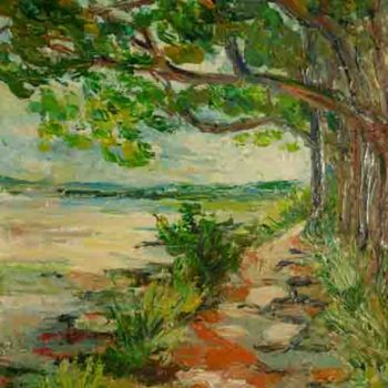 Painting titled "Chemin des douanier…" by Michel Hamelin, Original Artwork, Oil Mounted on Wood Stretcher frame