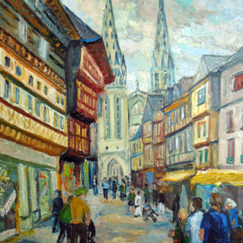 Malerei mit dem Titel "Quimper : la rue Ké…" von Michel Hamelin, Original-Kunstwerk, Öl