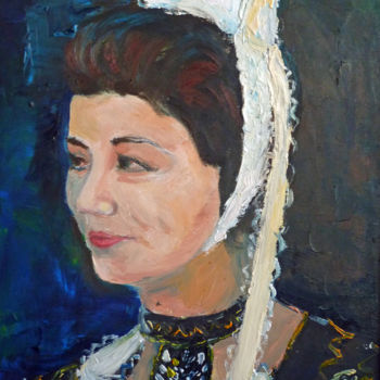 Painting titled "jeune fille bretonne" by Michel Hamelin, Original Artwork, Oil