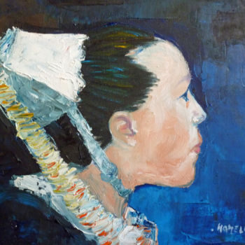 Pintura intitulada "jeune fille bretonne" por Michel Hamelin, Obras de arte originais, Óleo