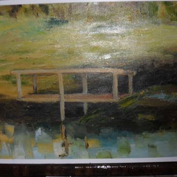 Pintura intitulada "le petit pont" por Michel Hamelin, Obras de arte originais, Óleo