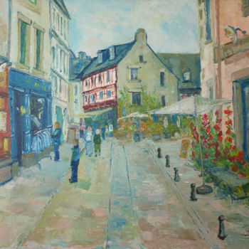 「Quimper : la place…」というタイトルの絵画 Michel Hamelinによって, オリジナルのアートワーク, オイル