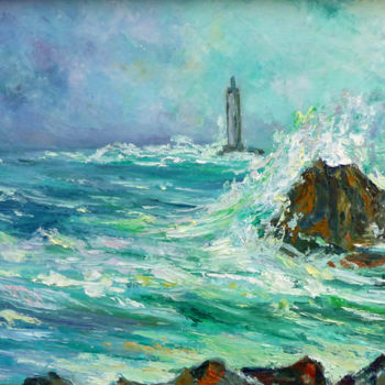 Pintura titulada "la pointe du raz" por Michel Hamelin, Obra de arte original, Oleo