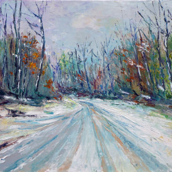 Peinture intitulée "route ennegée" par Michel Hamelin, Œuvre d'art originale, Huile