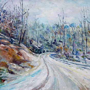 Painting titled "route eneigée" by Michel Hamelin, Original Artwork, Oil