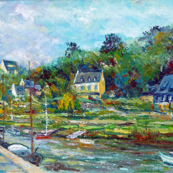 Painting titled "Le port à Pont Aven" by Michel Hamelin, Original Artwork, Oil