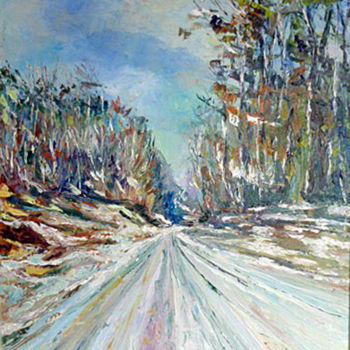 Peinture intitulée "route eneigée" par Michel Hamelin, Œuvre d'art originale, Huile