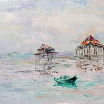 Malerei mit dem Titel "Arcachon : brouilla…" von Michel Hamelin, Original-Kunstwerk, Öl