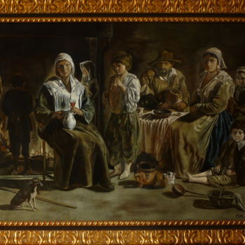 Painting titled "LES PAYSANS de MHL…" by Micheline Hanrard Ladoul Mhl., Original Artwork, Oil Mounted on Wood Stretcher frame