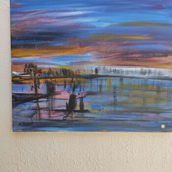 Painting titled "Bassin d'arcachon" by Micheline Husson, Original Artwork, Acrylic Mounted on Wood Stretcher frame