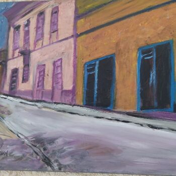 Painting titled "Village abandonné" by Micheline Husson, Original Artwork, Acrylic Mounted on Wood Stretcher frame