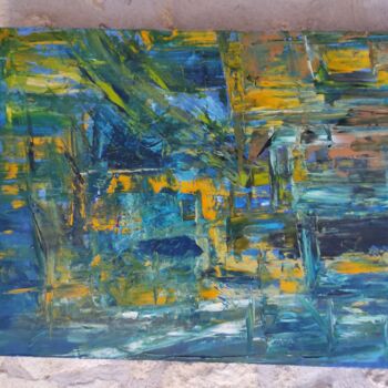 Painting titled "Cascades" by Micheline Husson, Original Artwork, Acrylic Mounted on Wood Stretcher frame