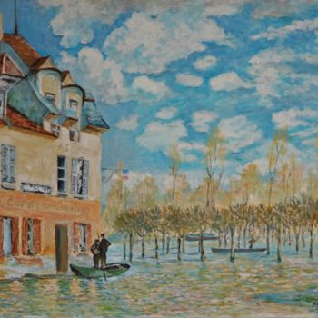 Painting titled "Le bateau de l’inon…" by Michel Kulisa, Original Artwork, Acrylic