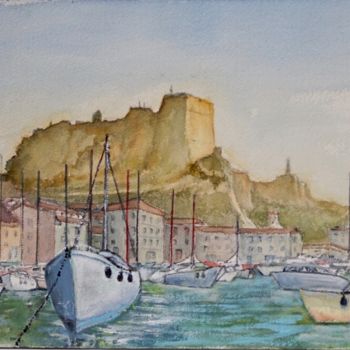 Painting titled "Citadelle et port d…" by Michel Kulisa, Original Artwork, Watercolor