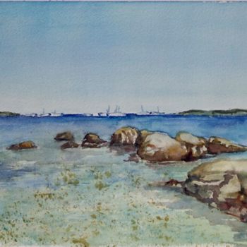 Painting titled "Aux iles" by Michel Kulisa, Original Artwork, Watercolor