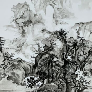 Disegno intitolato "Paysage chinois" da Michel Kulisa, Opera d'arte originale, Inchiostro
