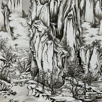 Drawing titled "Montagne enneigée." by Michel Kulisa, Original Artwork, Ink