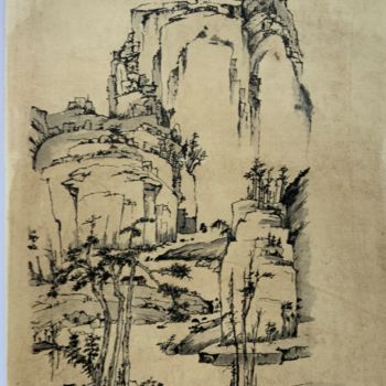 Disegno intitolato "Montagne d’automne." da Michel Kulisa, Opera d'arte originale, Inchiostro